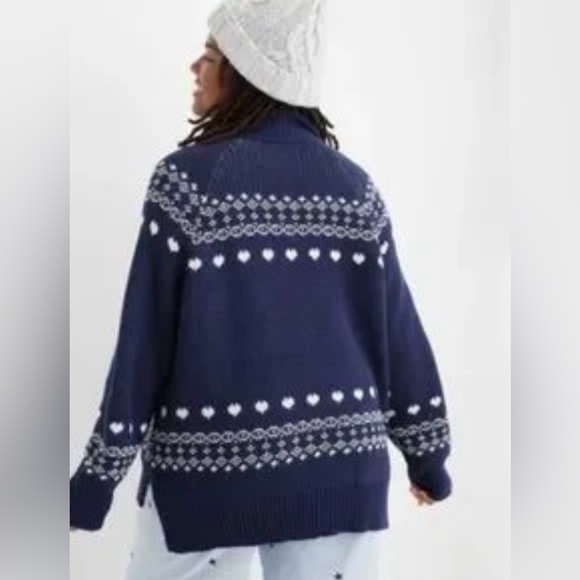 Aerie Festive Feels! Fair Isle Quarter Zip Sweater Navy sz S. Rarely worn - Picture 2 of 8